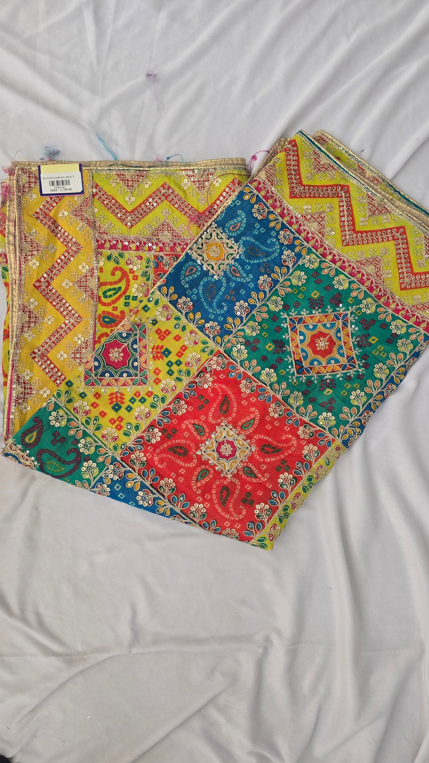 Multi-Color Patchwork Dupatta mirror-work
