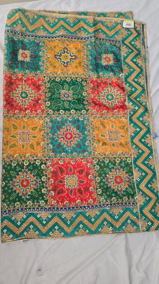 Multi-Color Patchwork Dupatta mirror-work