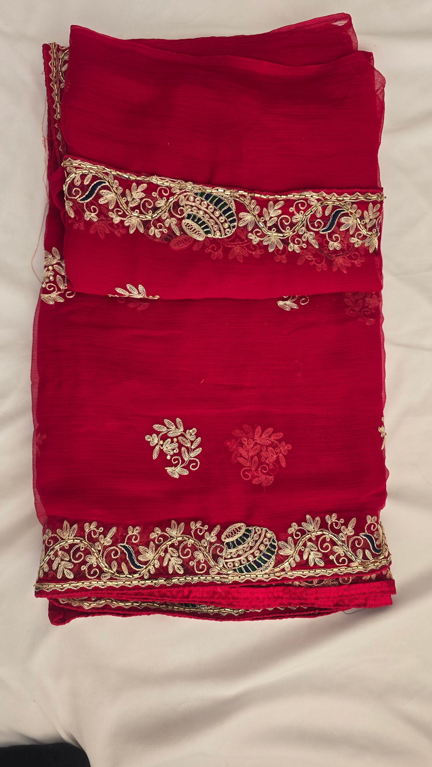 Rani Pink Embroidered Chiffon Saree