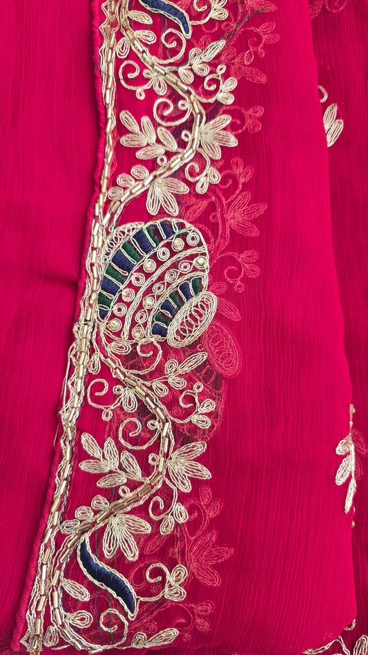 Rani Pink Embroidered Chiffon Saree
