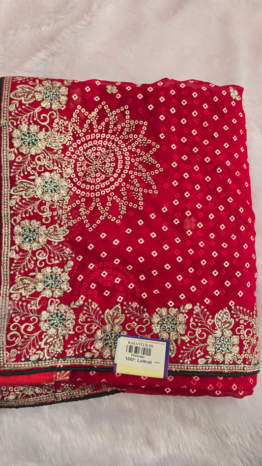 Traditional Bandhani Saree with Heavy Zari