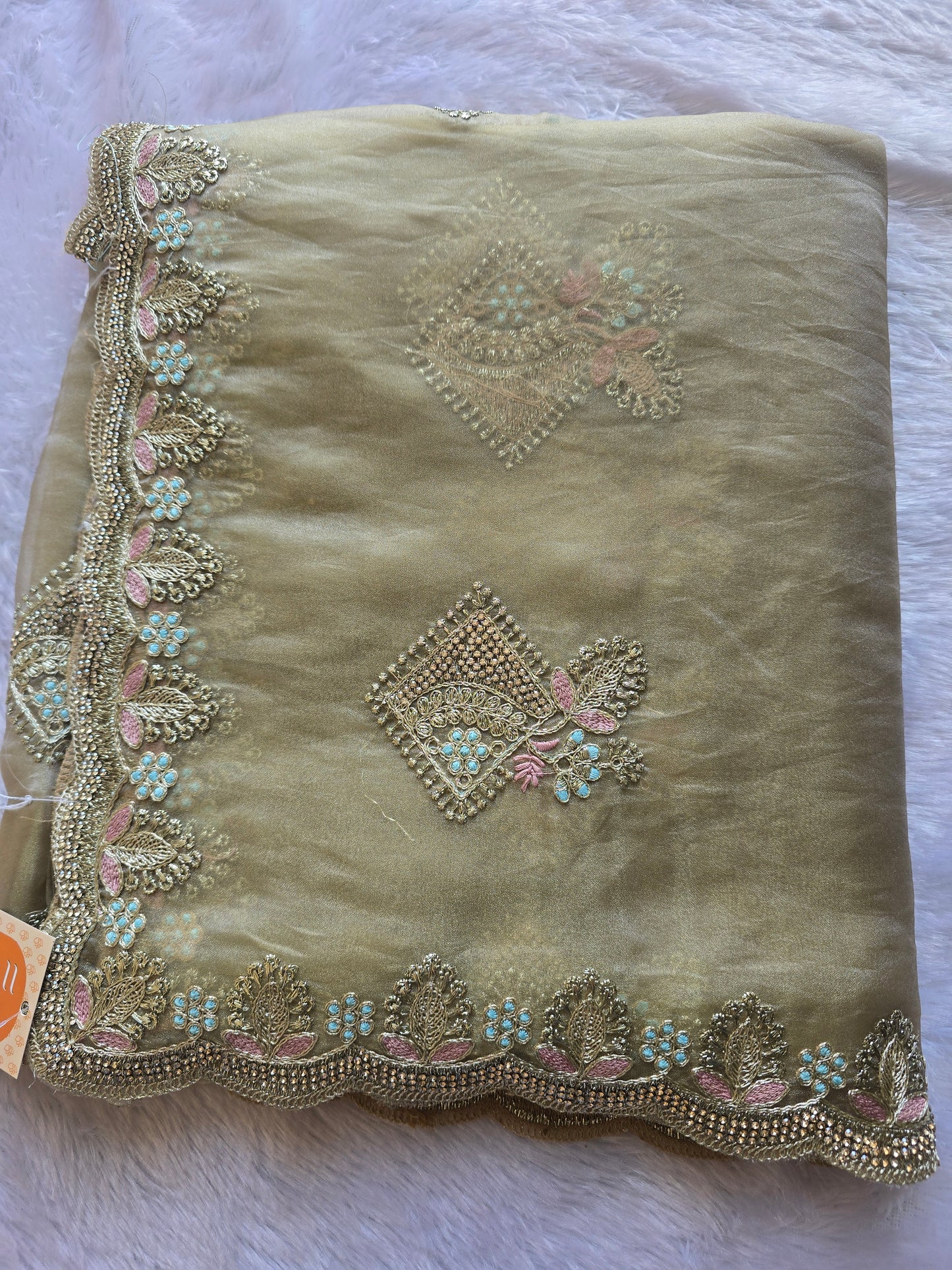 Pista Green Silk Embroidered Saree
