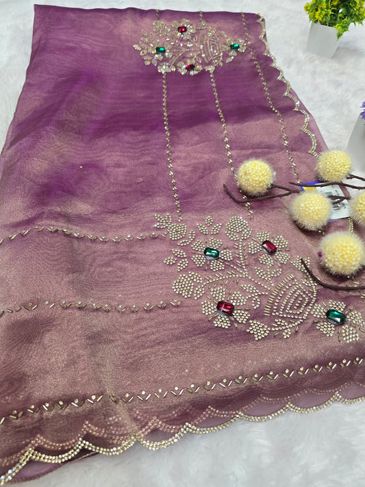 Wine Elegant Tissue Saree