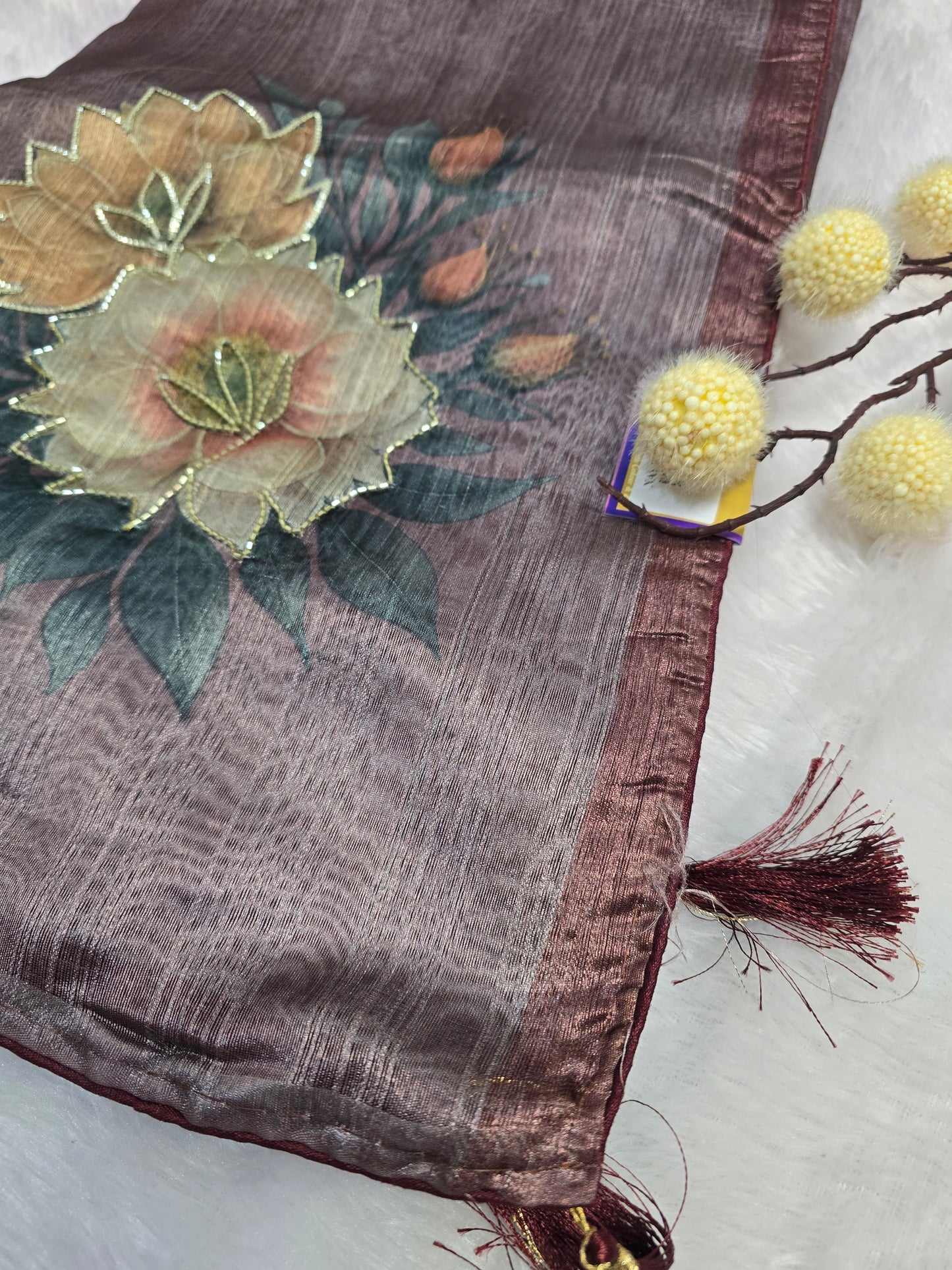 Brown Floral Handcrafted Saree