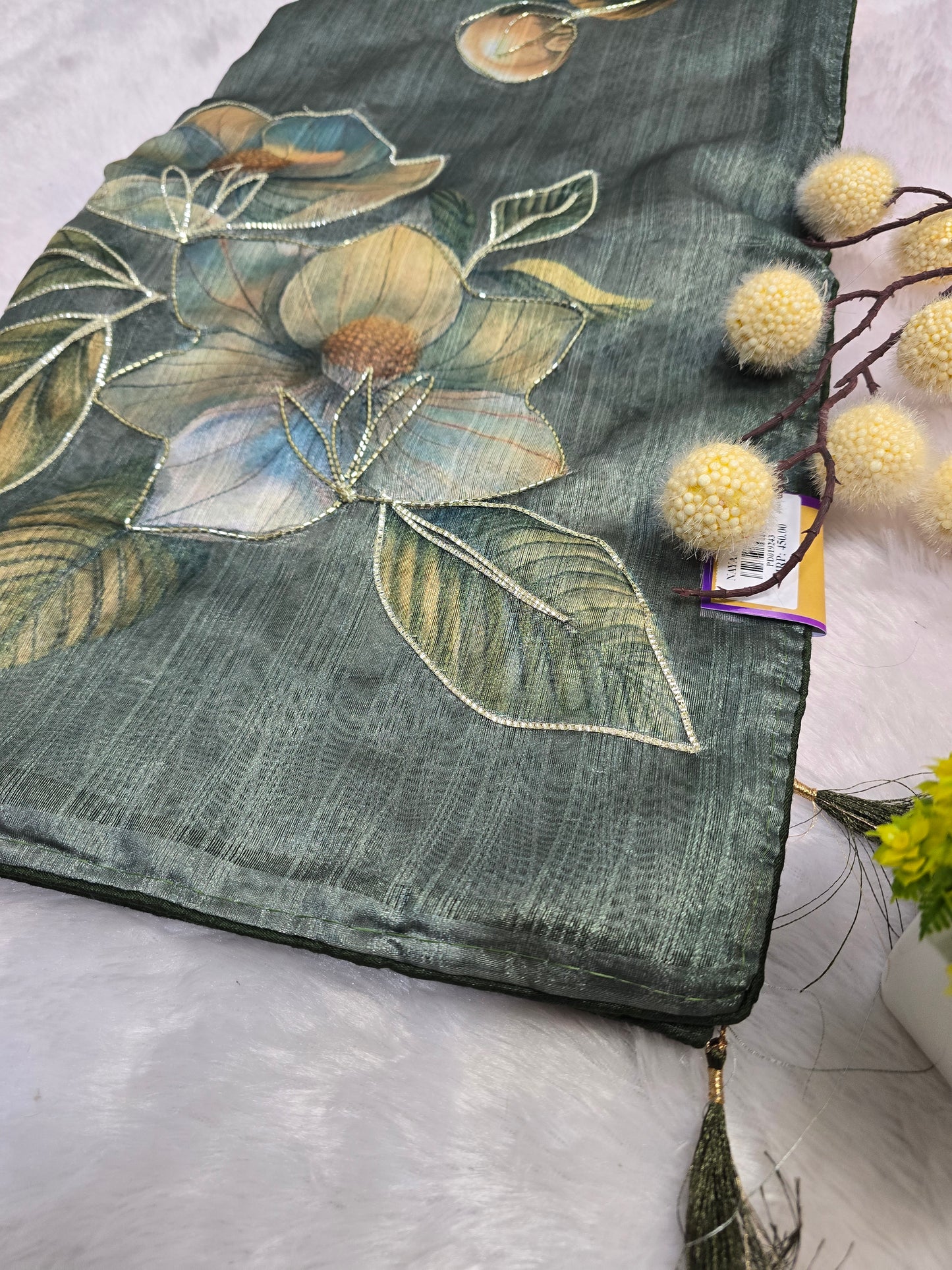 Green Floral Handcrafted Saree