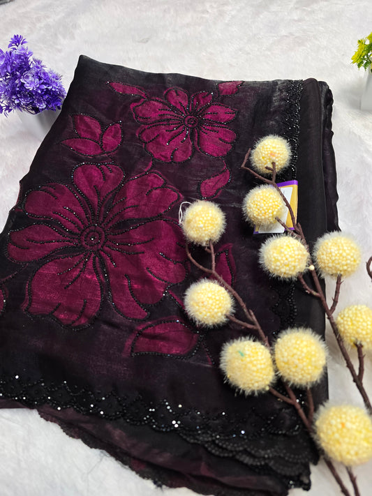 Wine Floral Designer Saree