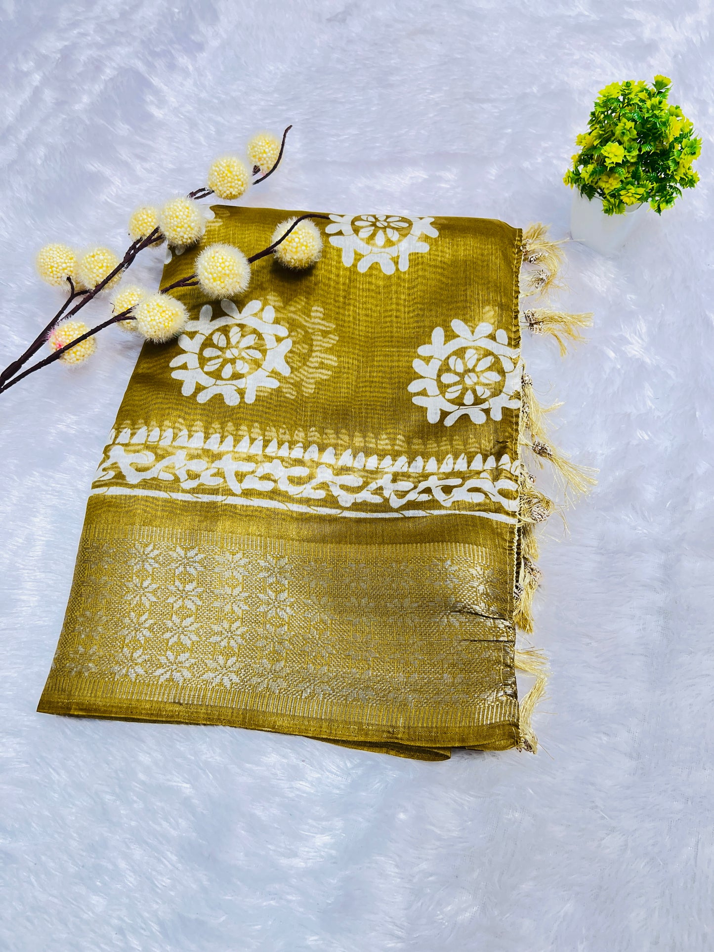 Antique Gold Printed Saree
