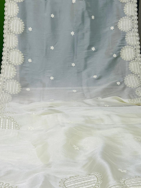 Embroidered Organza Saree with Scallop Border
