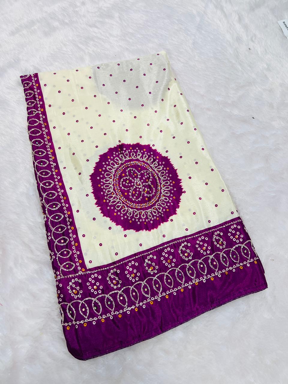 Bandhani Gaji Silk Dupatta with Mirror & Thread Work