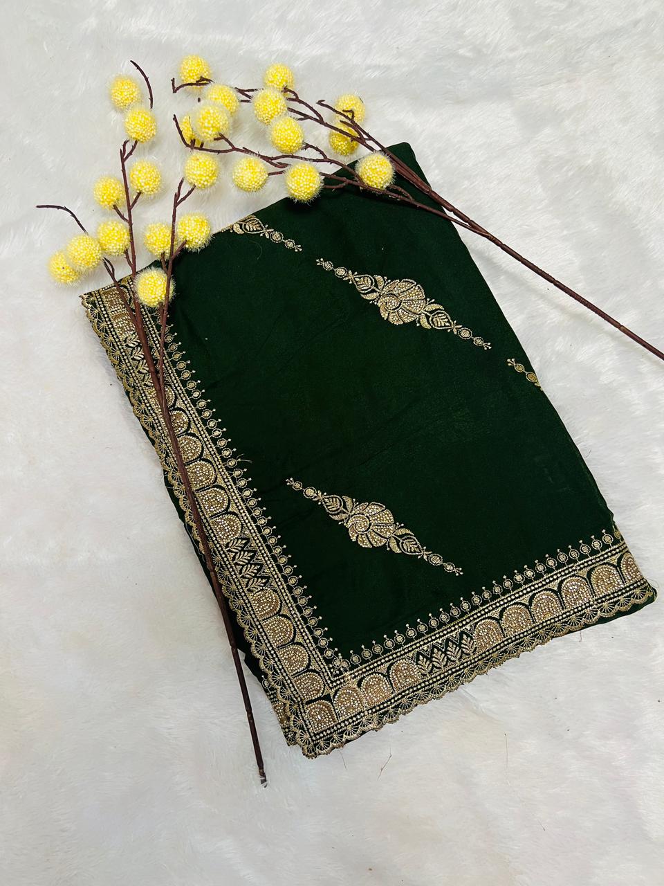 Green Zari Embroidered Traditional Saree
