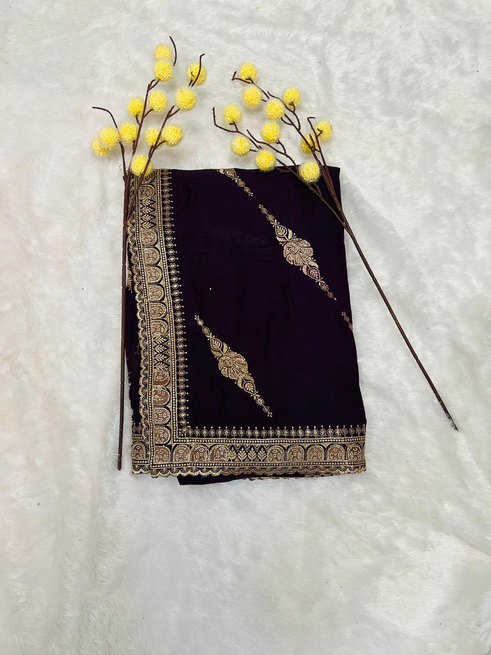 Purple Zari Embroidered Traditional Saree