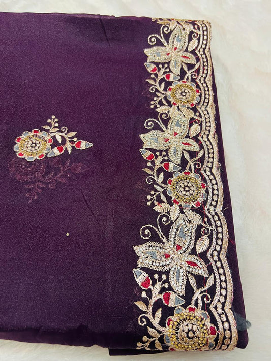 Purple Heavy Embroidered Border Saree