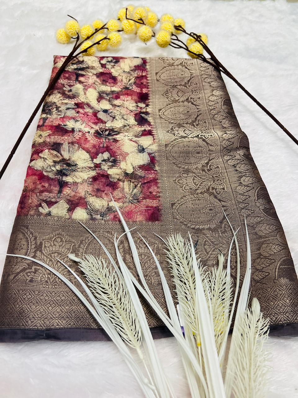 Multi Color Digital Printed Soft Silk Saree-4