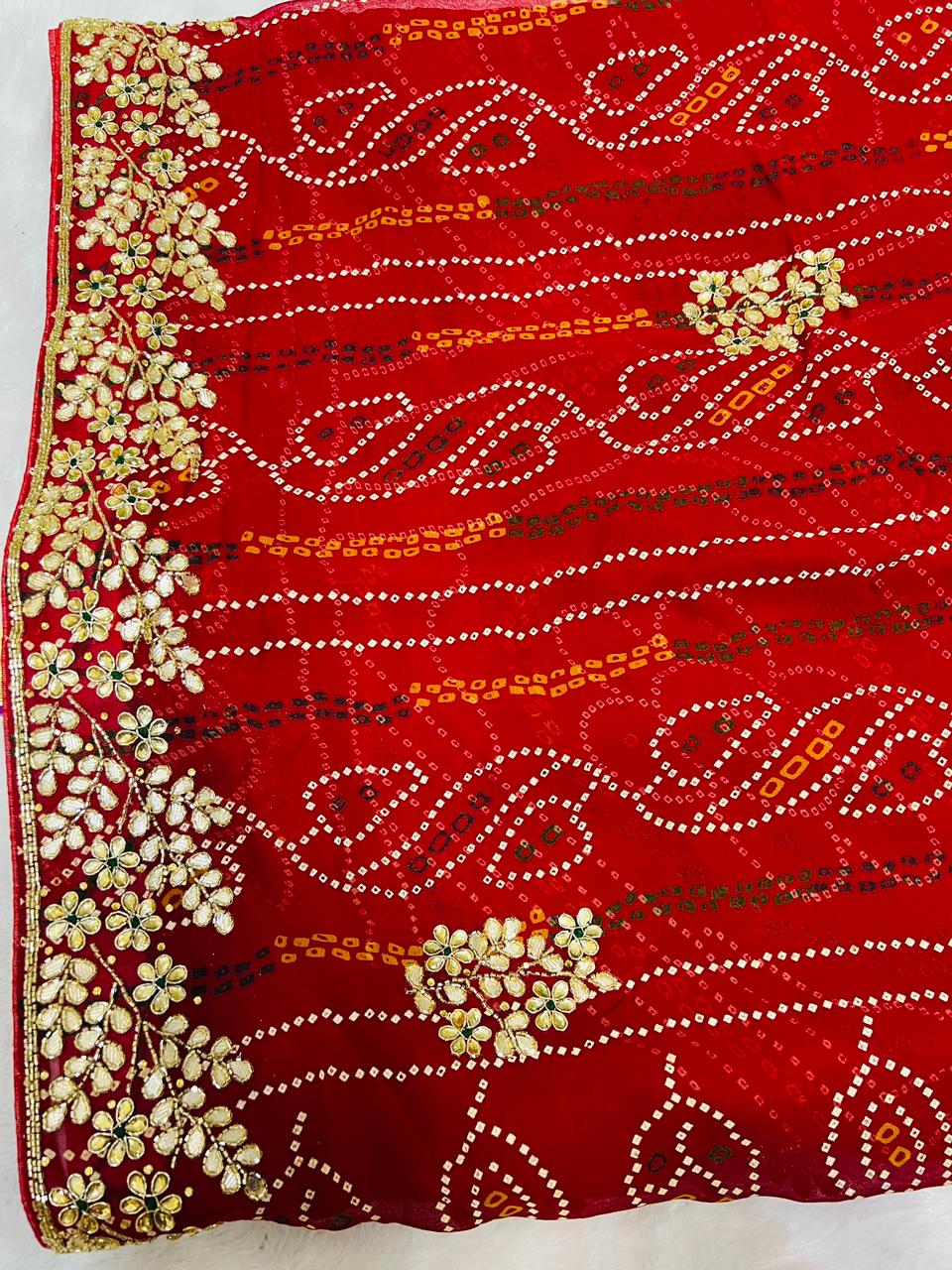 Designer Chunadi Bandhej Saree