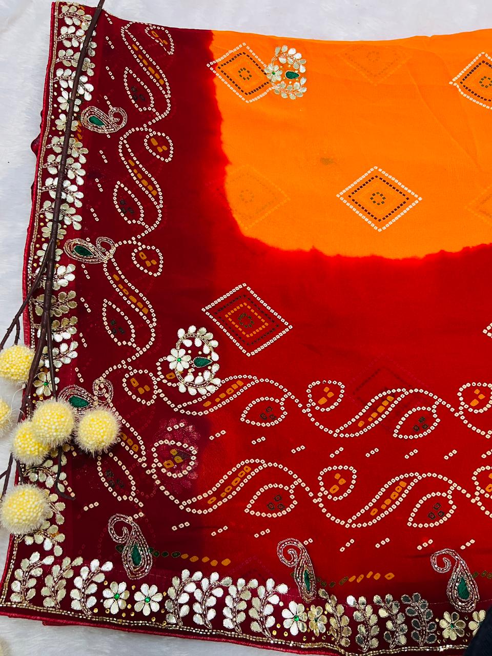 Chunadi Dual Tone Bandhej Saree