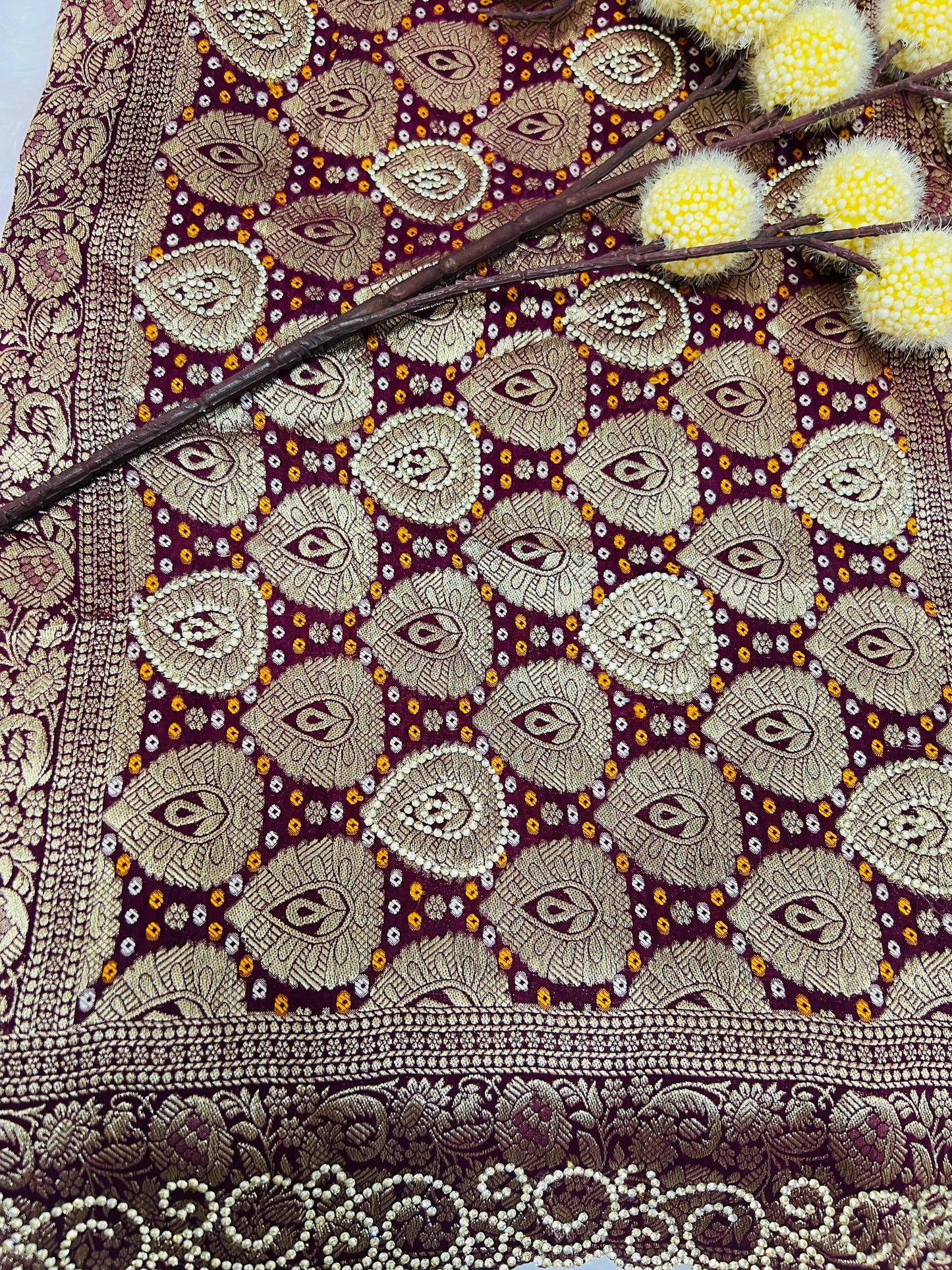 Maroon Banarasi Leaf Jaal Saree