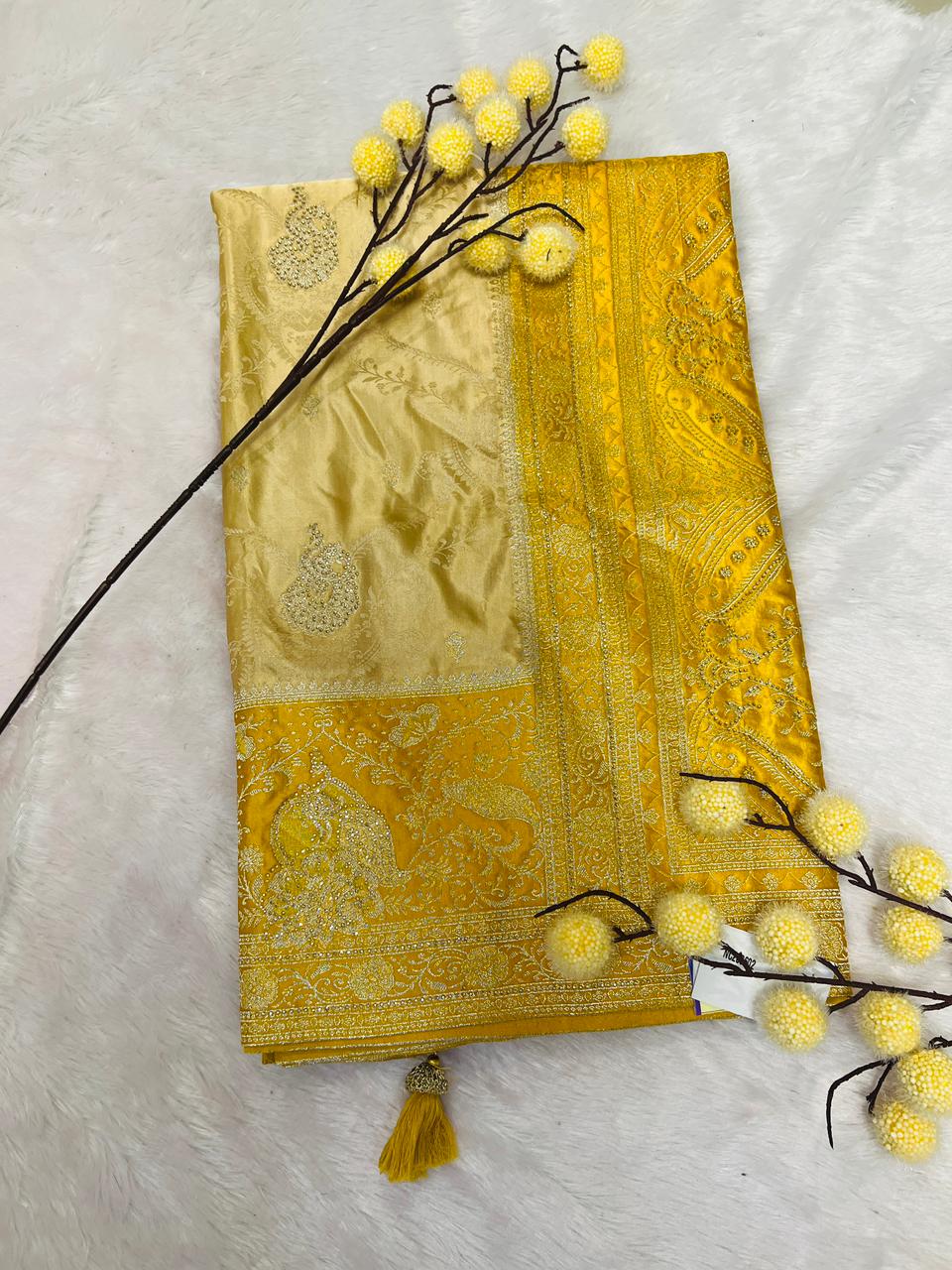 Banarasi Silk Saree in Yellow with Zari Weaving