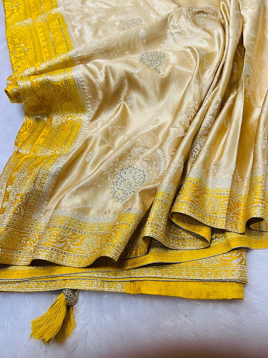 Banarasi Silk Saree in Yellow with Zari Weaving