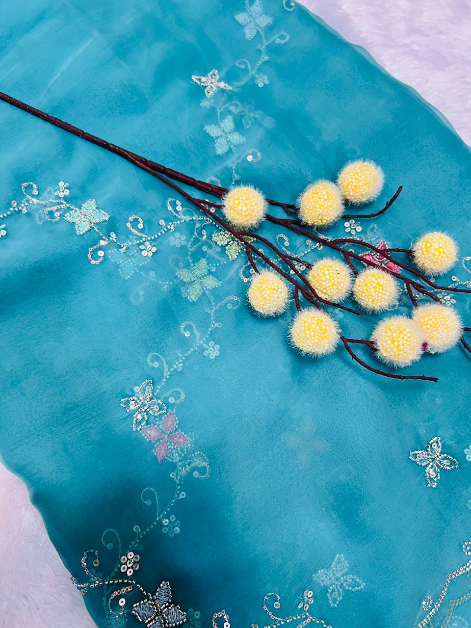 Green Designer Embroidered Partywear Saree