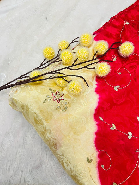 Red Designer Embroidered Partywear Saree