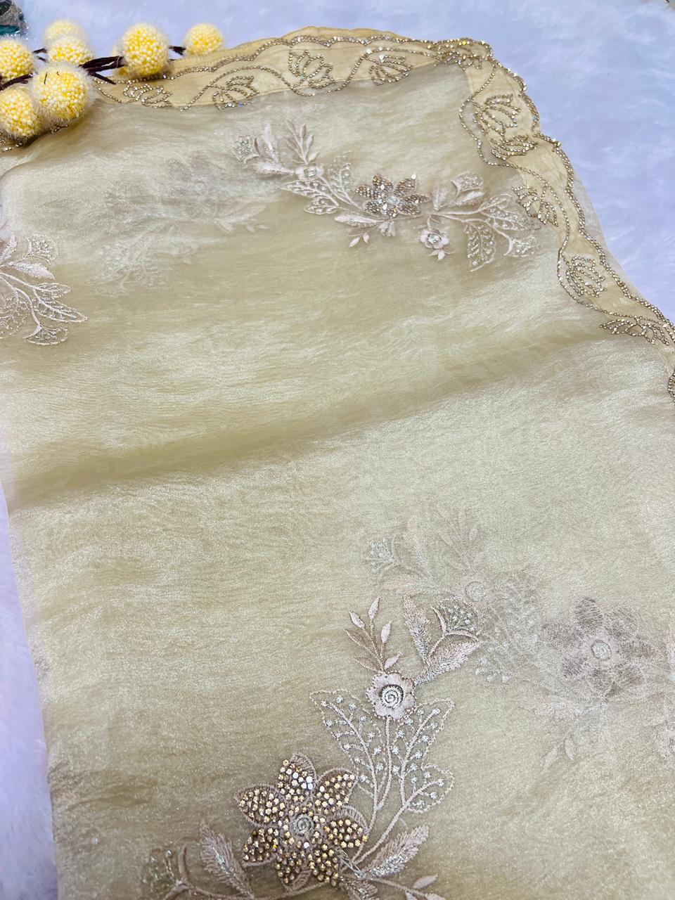 Designer Organza Embroidered Partywear Saree