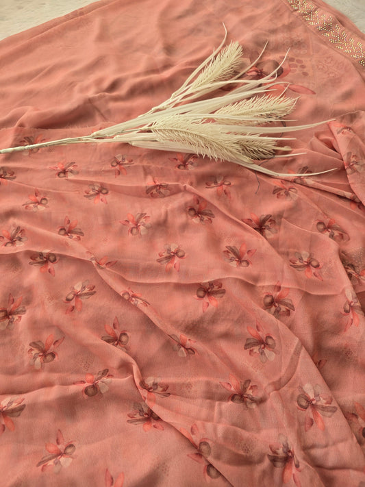 Maheshwari Floral Print Chiffon Saree