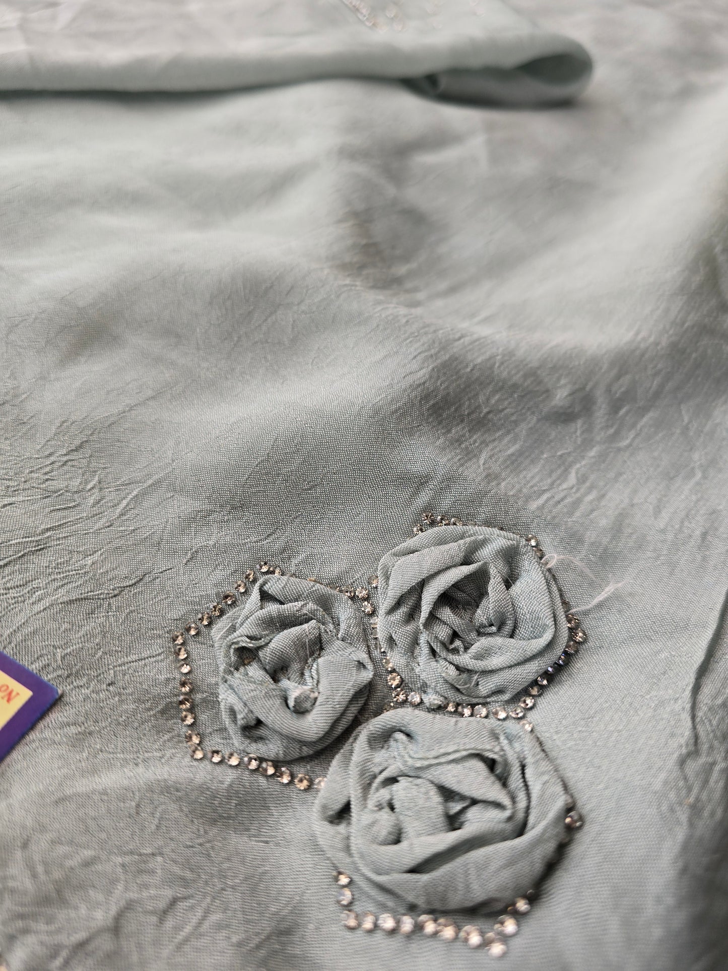 Silver-Grey Crushed Organza Saree with 3D Fabric