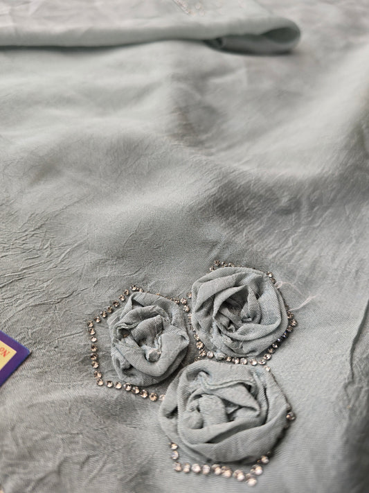 Silver-Grey Crushed Organza Saree with 3D Fabric