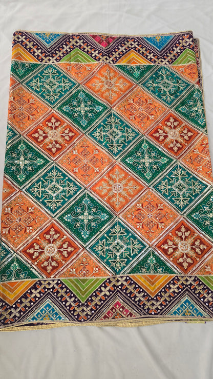 Multi-Color Patchwork Dupatta mirror-work