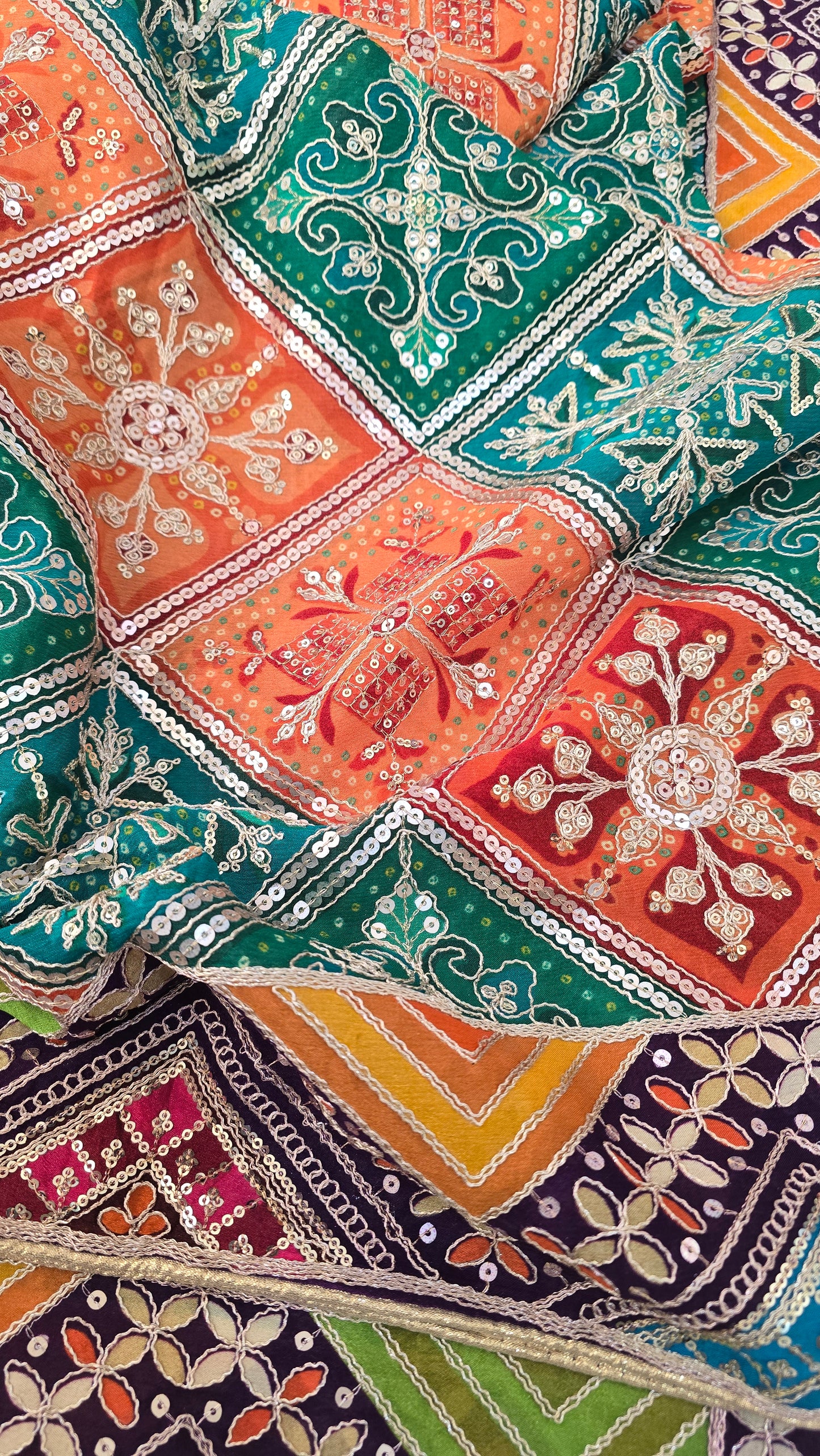 Multi-Color Patchwork Dupatta mirror-work