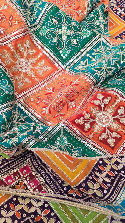 Multi-Color Patchwork Dupatta mirror-work