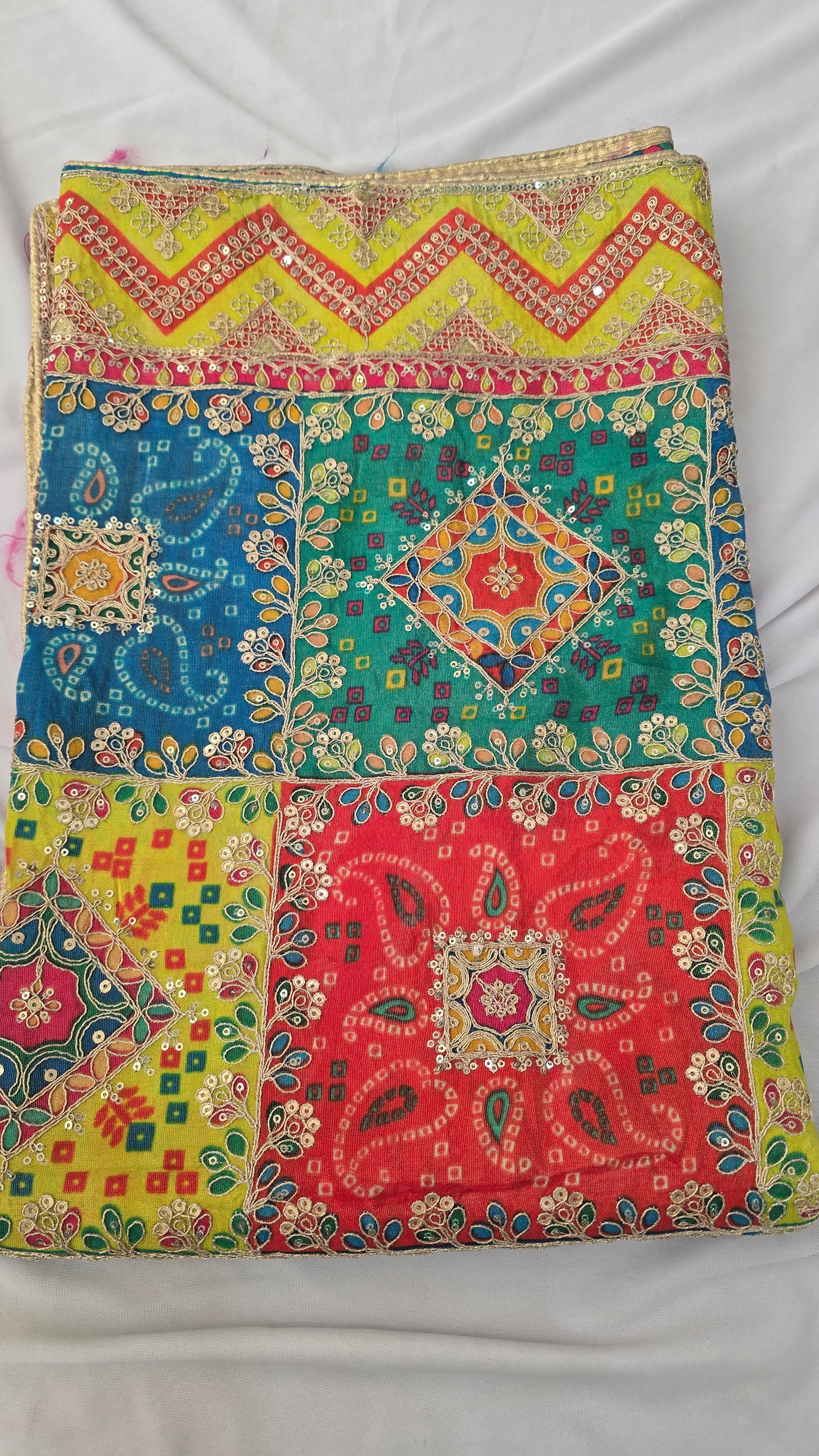 Multi-Color Patchwork Dupatta mirror-work