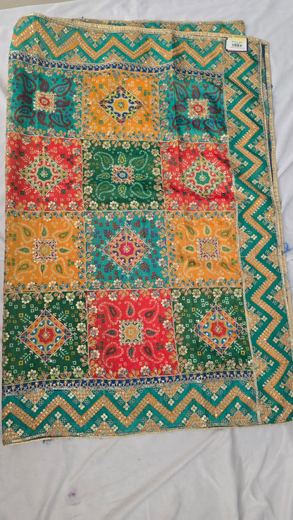 Multi-Color Patchwork Dupatta mirror-work