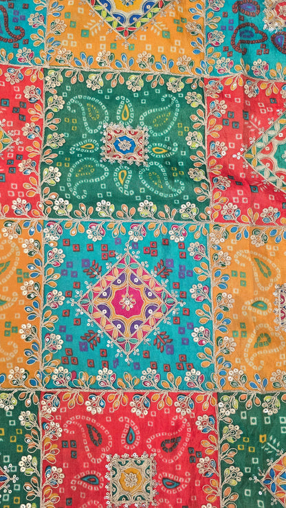 Multi-Color Patchwork Dupatta mirror-work