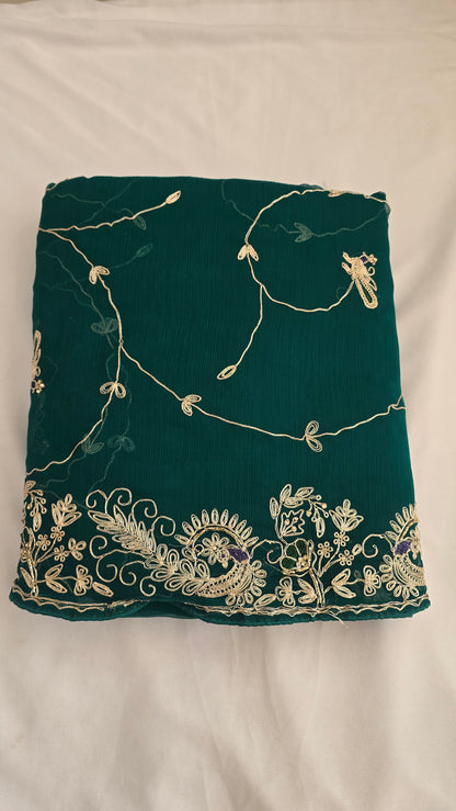 Emerald Green Embroidered Chiffon Saree