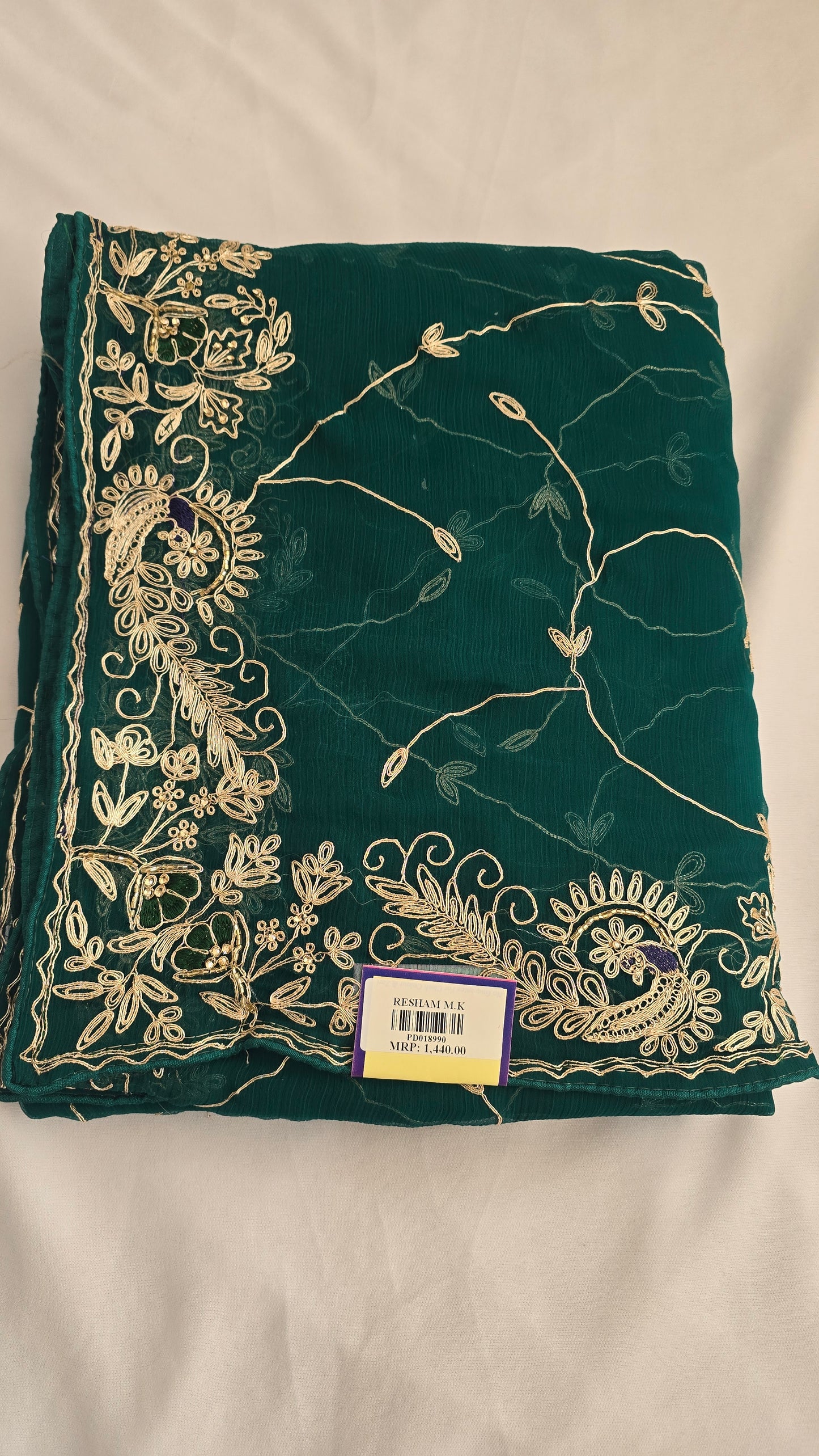 Emerald Green Embroidered Chiffon Saree