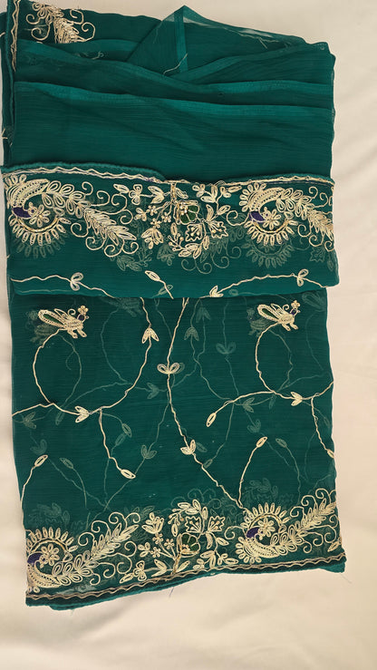 Emerald Green Embroidered Chiffon Saree