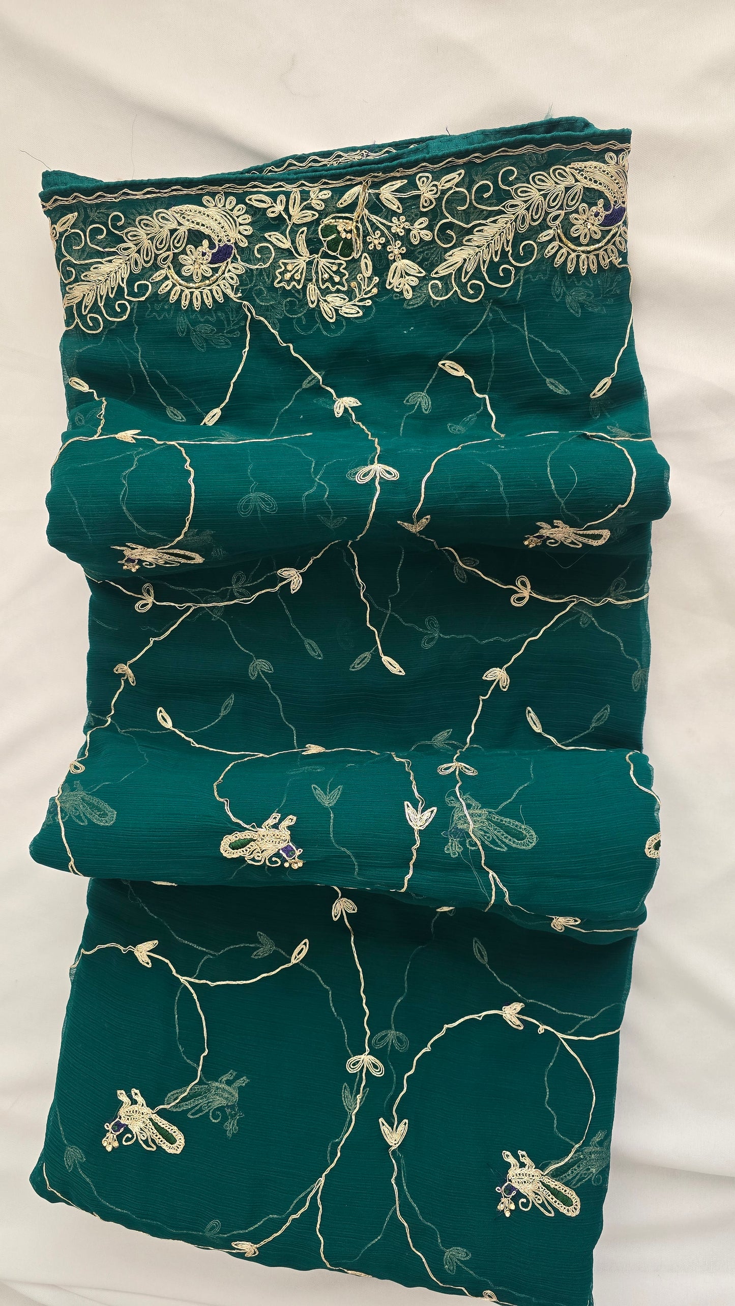 Emerald Green Embroidered Chiffon Saree