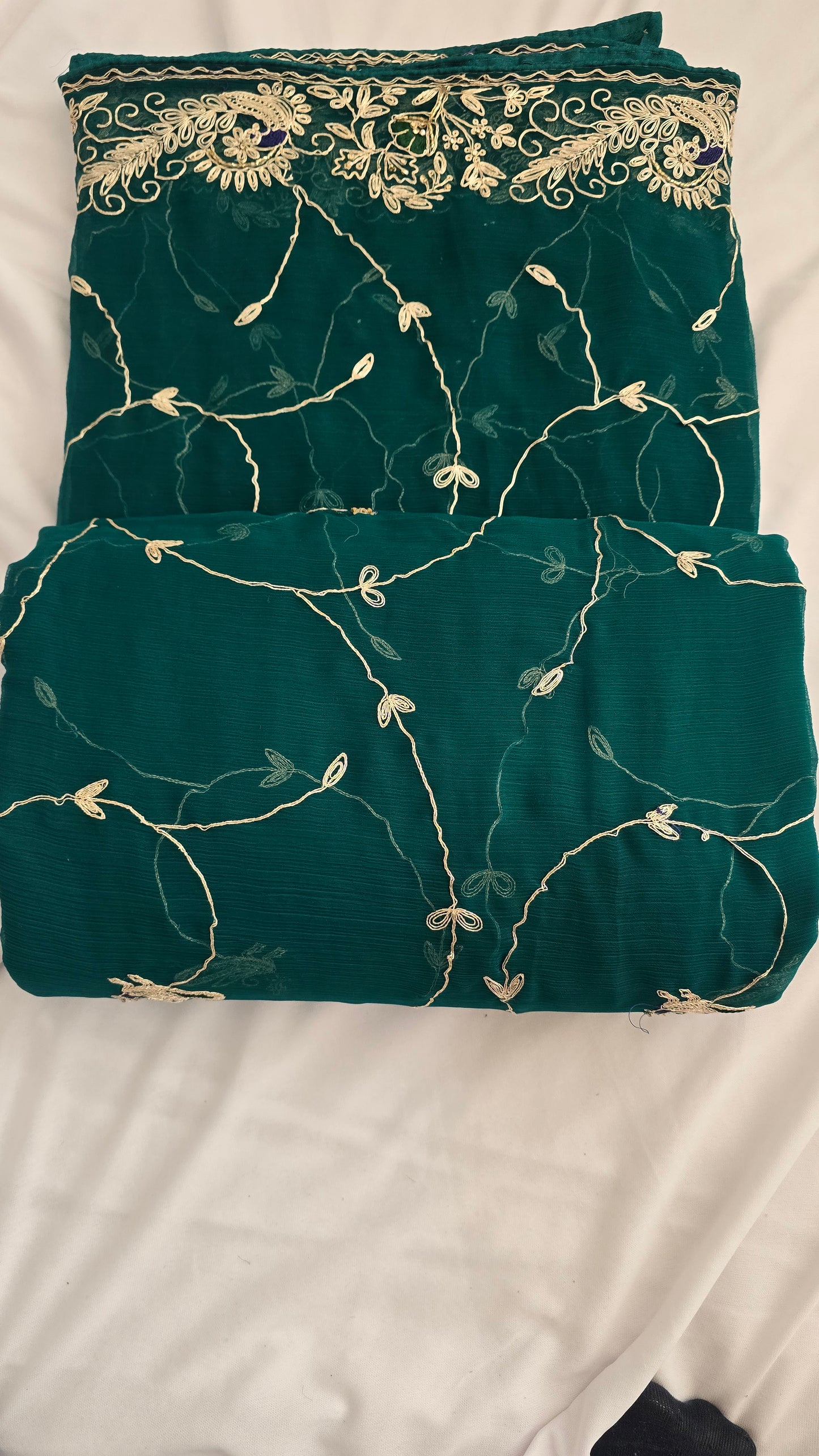 Emerald Green Embroidered Chiffon Saree