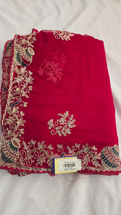 Rani Pink Embroidered Chiffon Saree