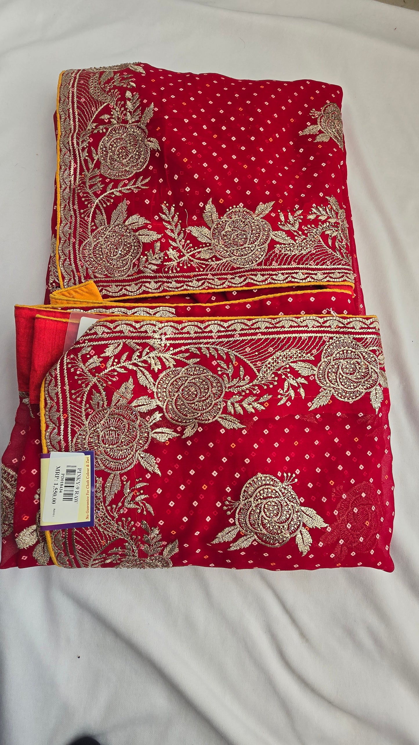 Classic Red Bandhani Style Embroidered Saree