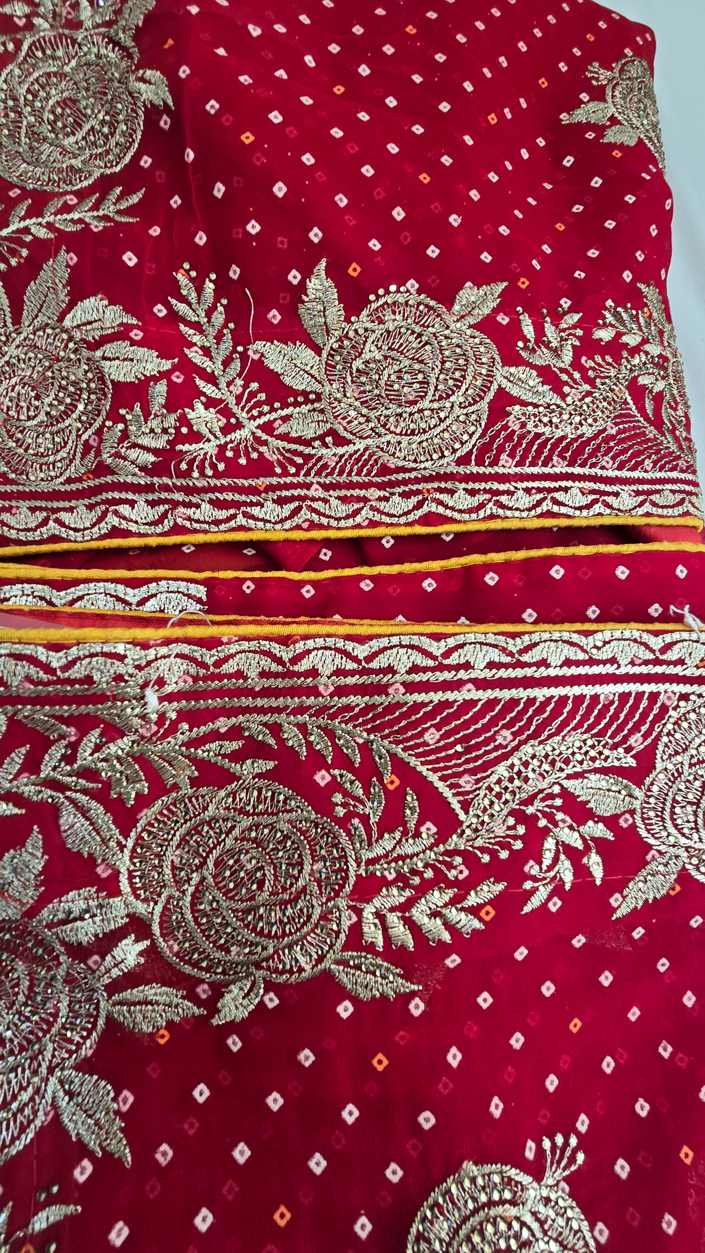 Classic Red Bandhani Style Embroidered Saree