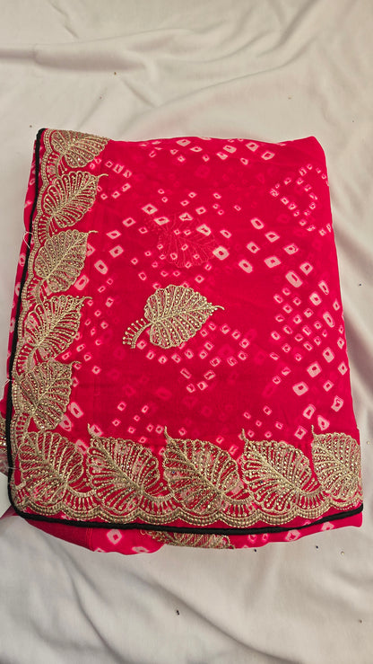 Rani Pink Bandhani Embroidered Saree