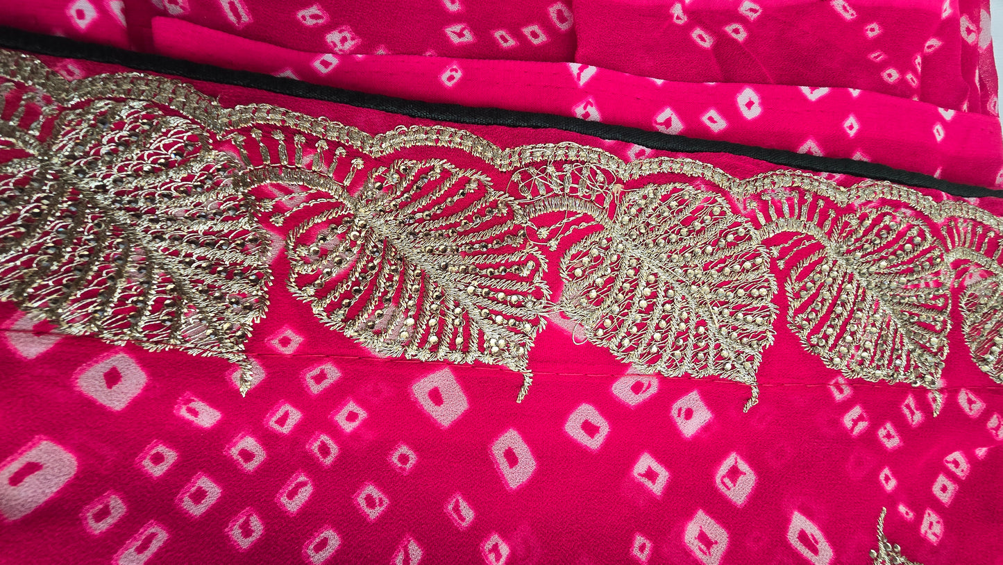 Rani Pink Bandhani Embroidered Saree