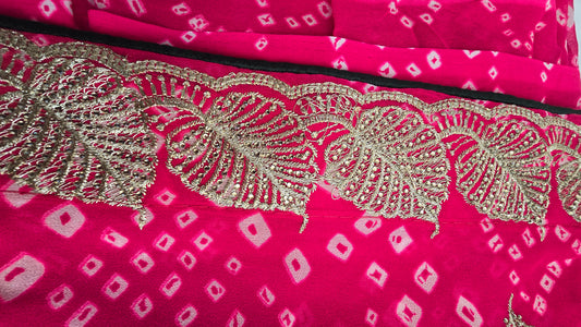 Rani Pink Bandhani Embroidered Saree