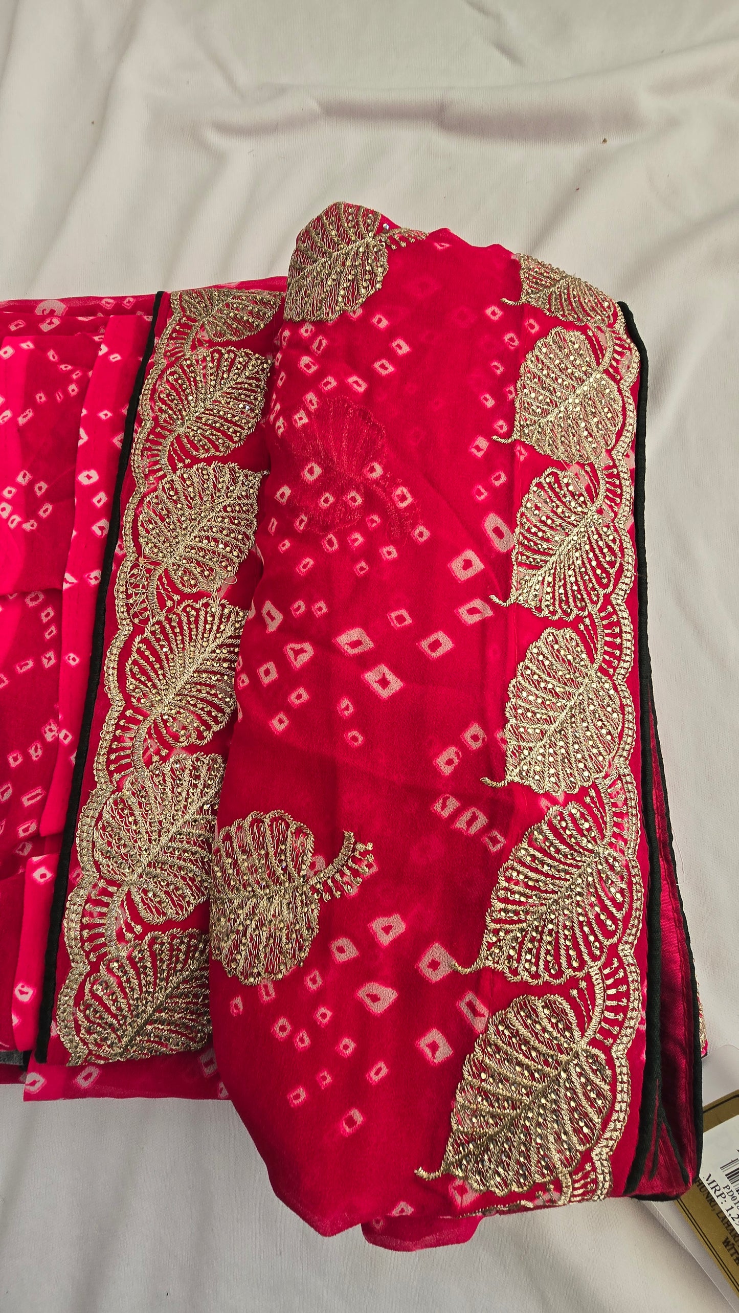 Rani Pink Bandhani Embroidered Saree