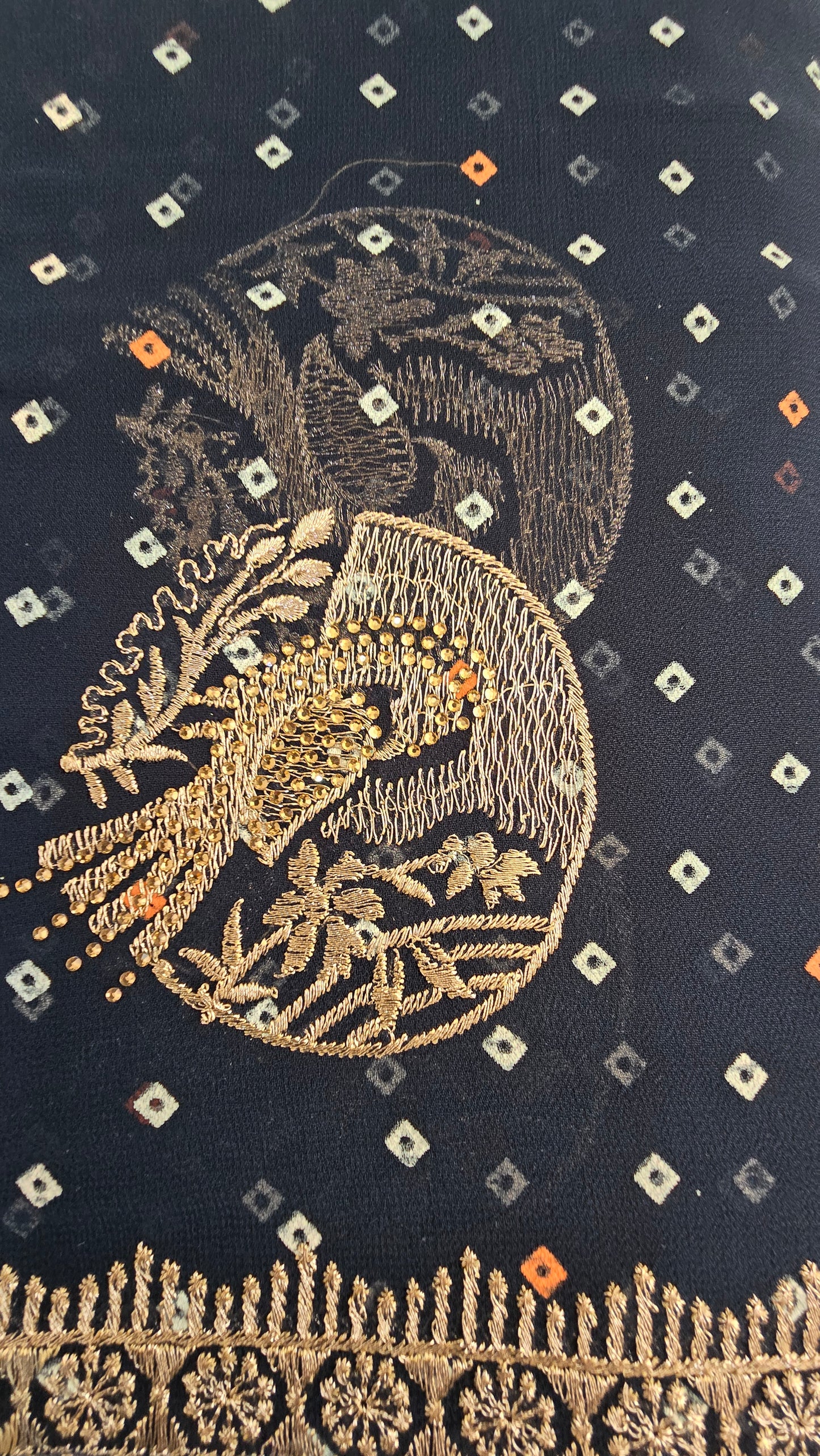 Black Bandhani Embroidered Georgette Saree