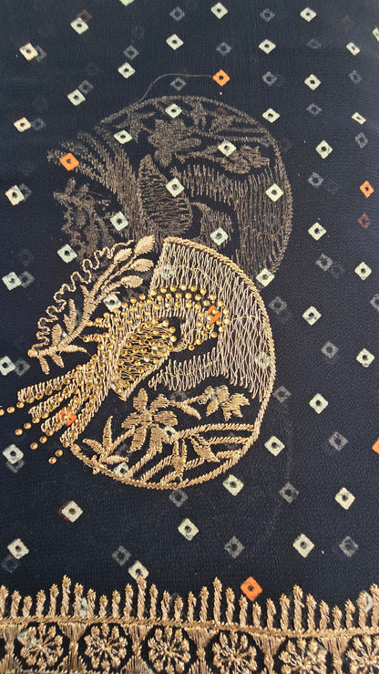 Black Bandhani Embroidered Georgette Saree