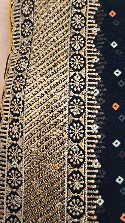 Black Bandhani Embroidered Georgette Saree