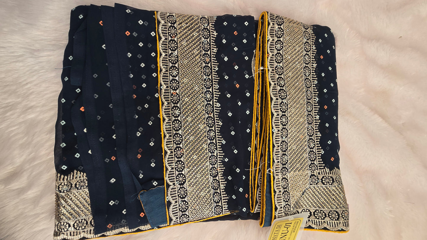 Black Bandhani Embroidered Georgette Saree